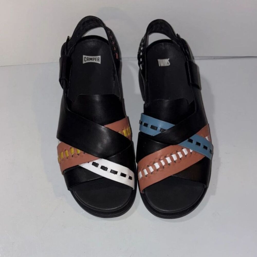 Camper Twins Mismatch Sandals Women Size 39 US 9 Leather Asymmetric Black - Picture 7 of 9
